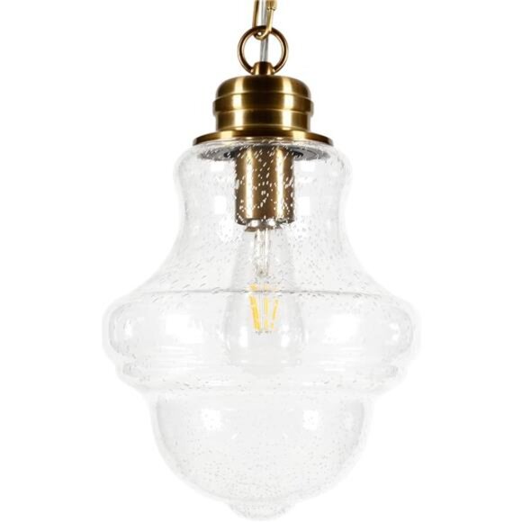 Annie 9.13" Wide Pendant with Glass Shade in Brass/Seeded - Picture 5 of 7